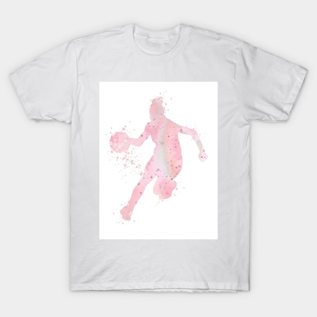 Girl Basketball Player Dribbling Watercolor Sport Gift T-Shirt by LotusGifts